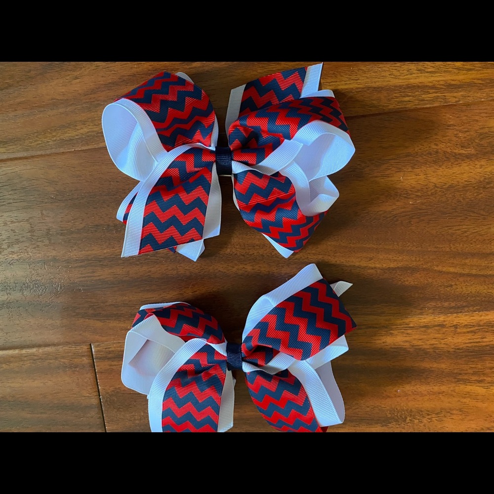 Girl’s Red White and Blue Chevron Hair Bow